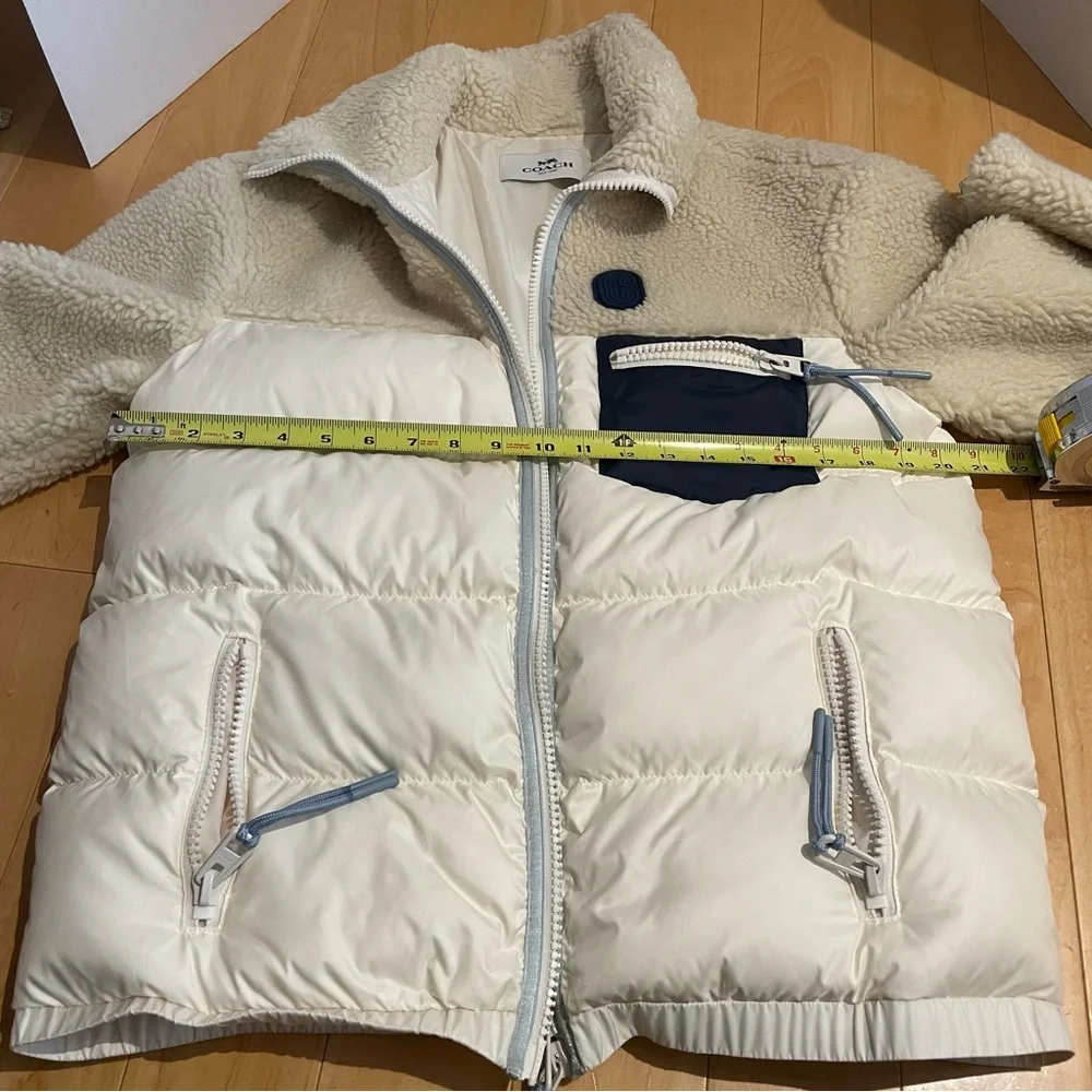 Coach Women's Sherpa Down Jacket in Cream/Blue Medium- EUC - Picture 8 of 9